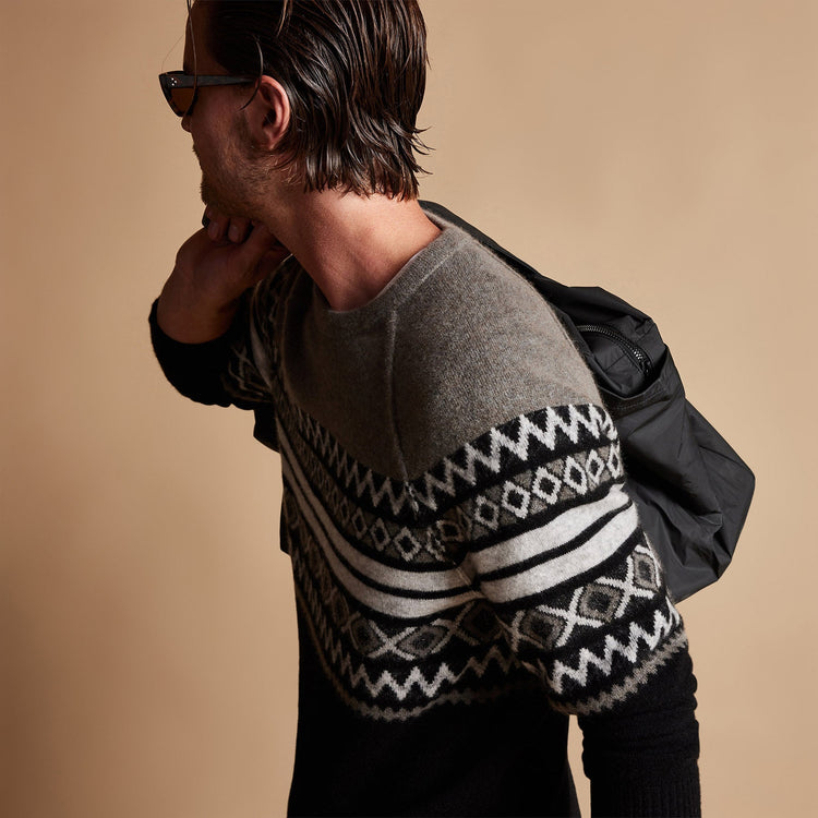Cotton Cashmere Raglan Crew in Burro/Foggy/Black | James Perse Los Angeles