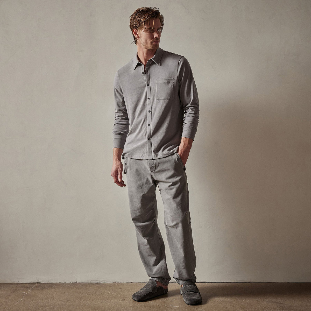 Knit Jersey Shirt in Silver Grey | James Perse Los Angeles