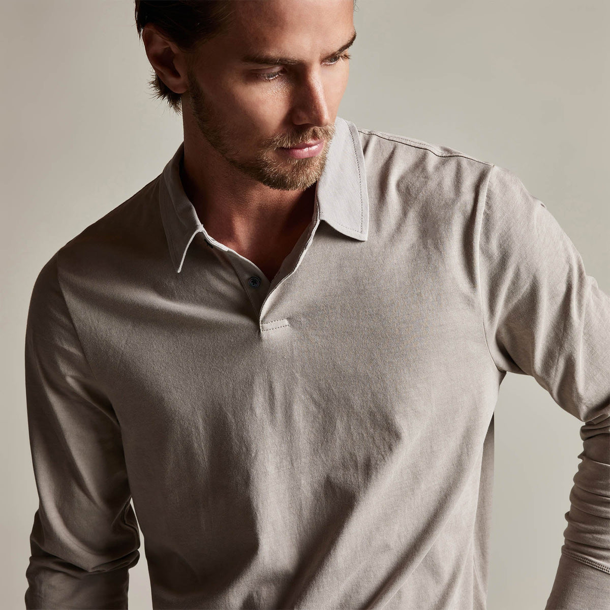 Clean Finish Jersey Contrast Polo in Dapple/Fog | James Perse Los Angeles