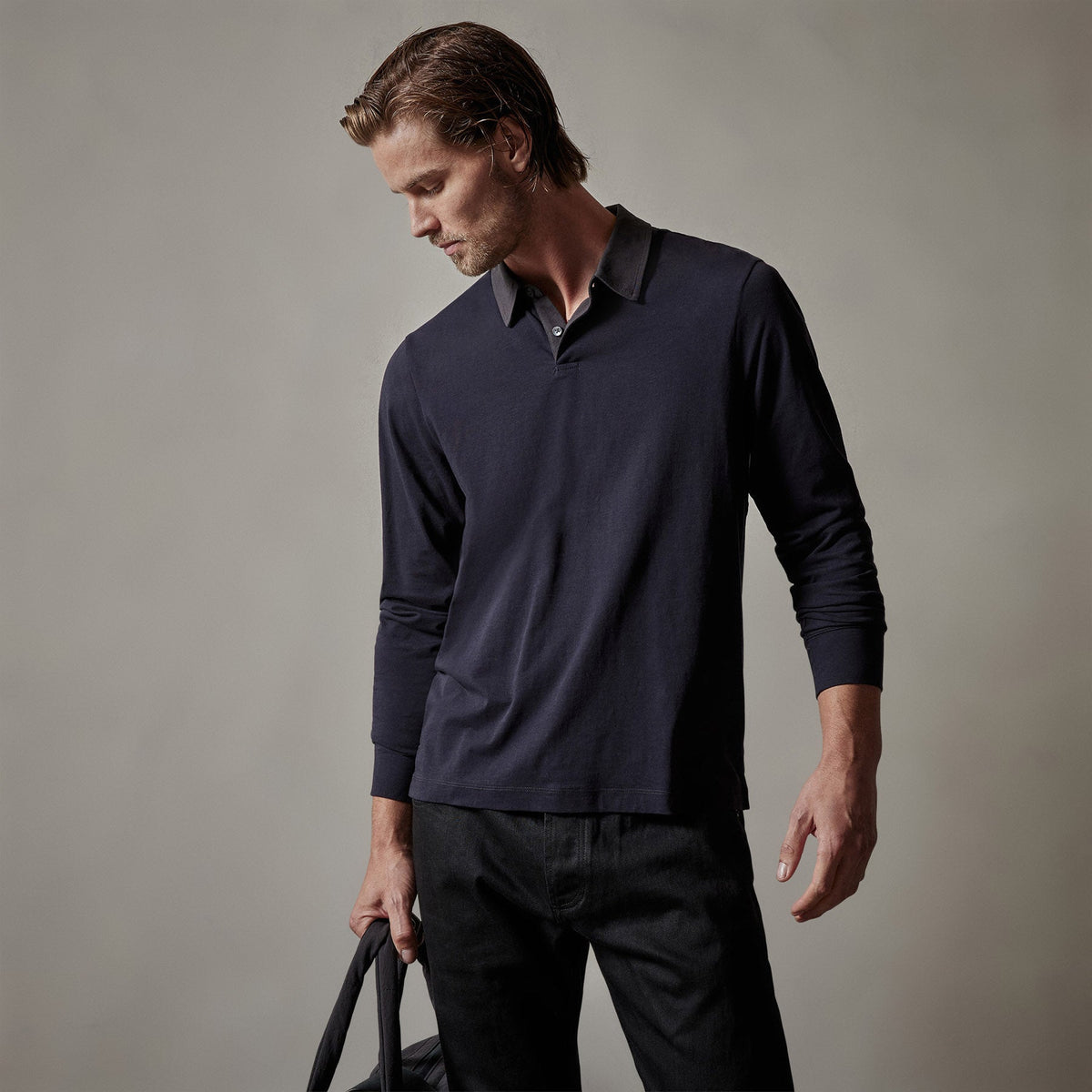 Clean Finish Jersey Contrast Polo in French Navy/Magma | James Perse Los Angeles