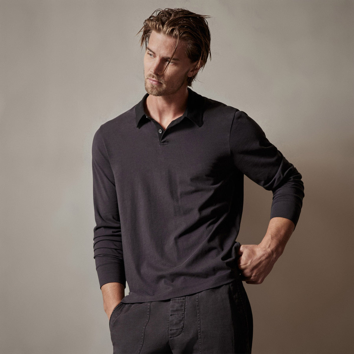 Clean Finish Jersey Contrast Polo in Magma/Black | James Perse Los Angeles