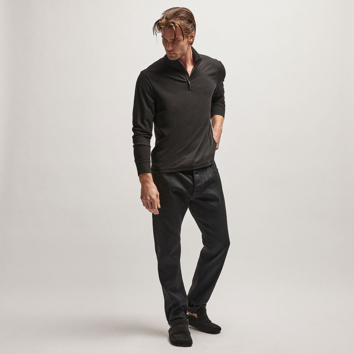 Clean Finish Jersey Half Zip in Black | James Perse Los Angeles