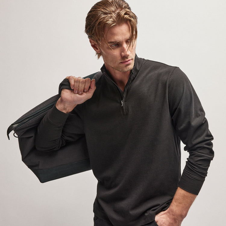 Clean Finish Jersey Half Zip in Black | James Perse Los Angeles