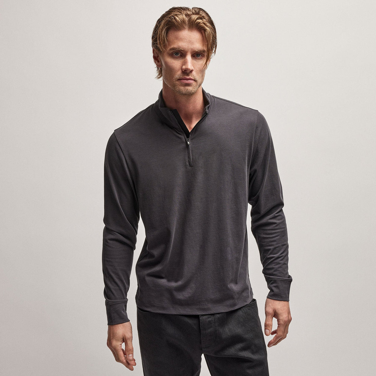 Clean Finish Jersey Half Zip in Magma | James Perse Los Angeles