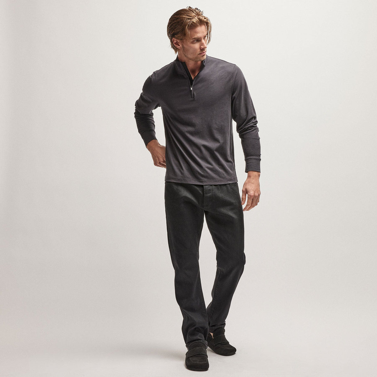 Clean Finish Jersey Half Zip in Magma | James Perse Los Angeles