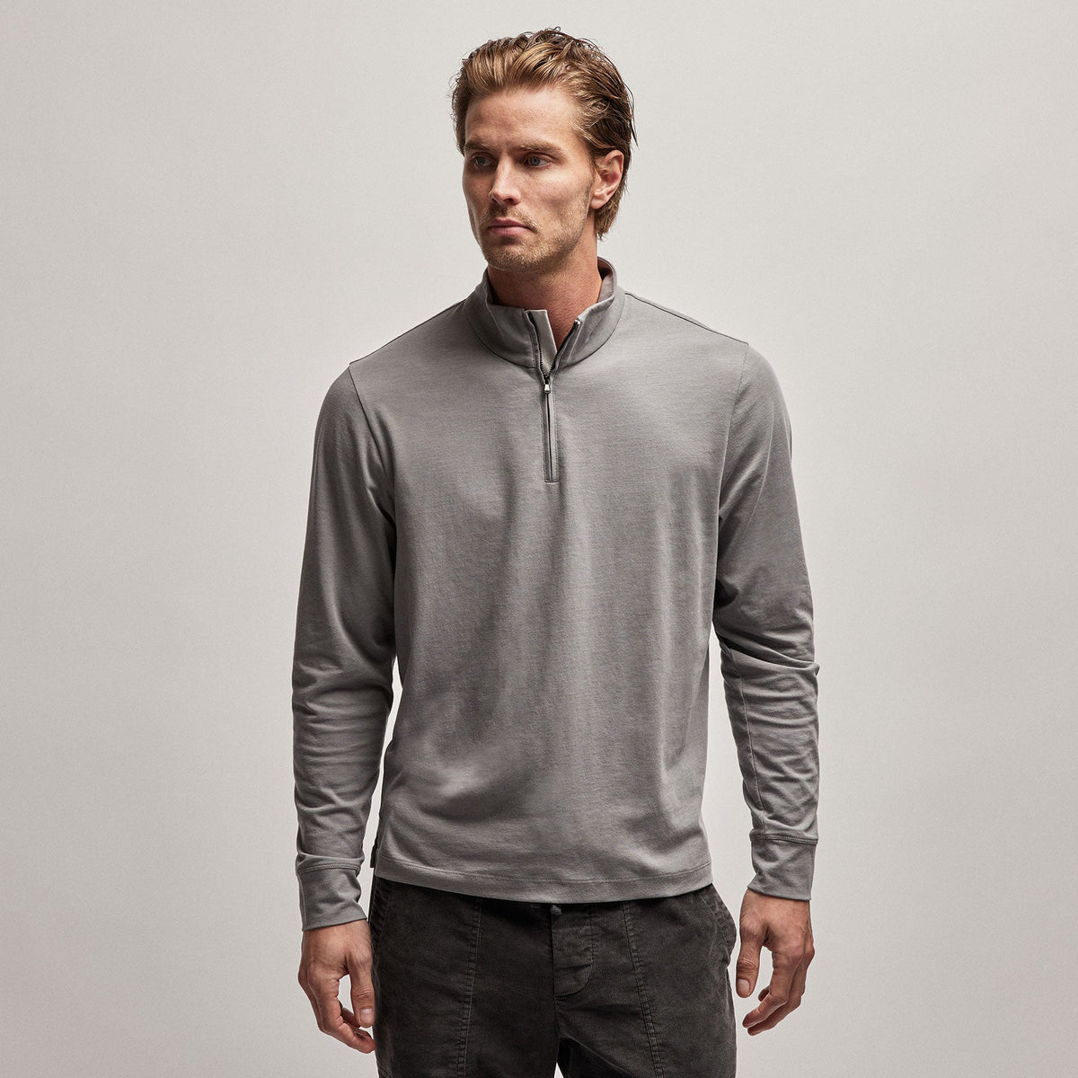 Clean Finish Jersey Half Zip in Silver Grey | James Perse Los Angeles