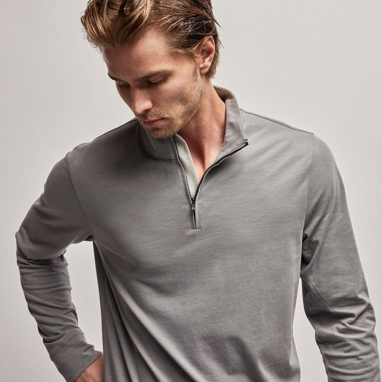 Clean Finish Jersey Half Zip in Silver Grey | James Perse Los Angeles