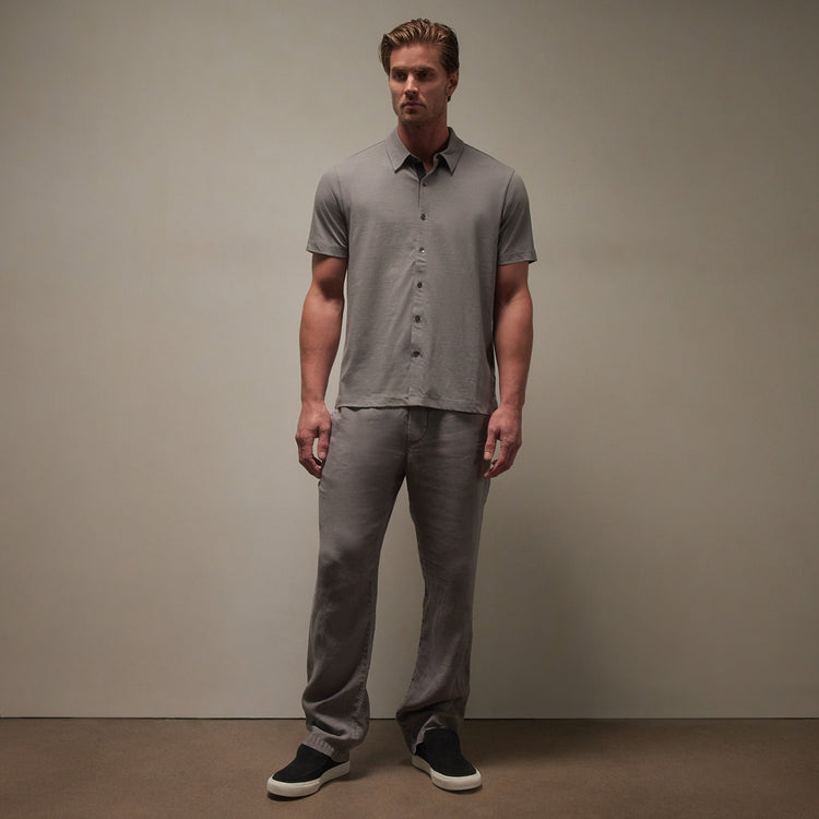 Clean Contrast Placket Short Sleeve in Silvergrey/Magma | James Perse Los Angeles