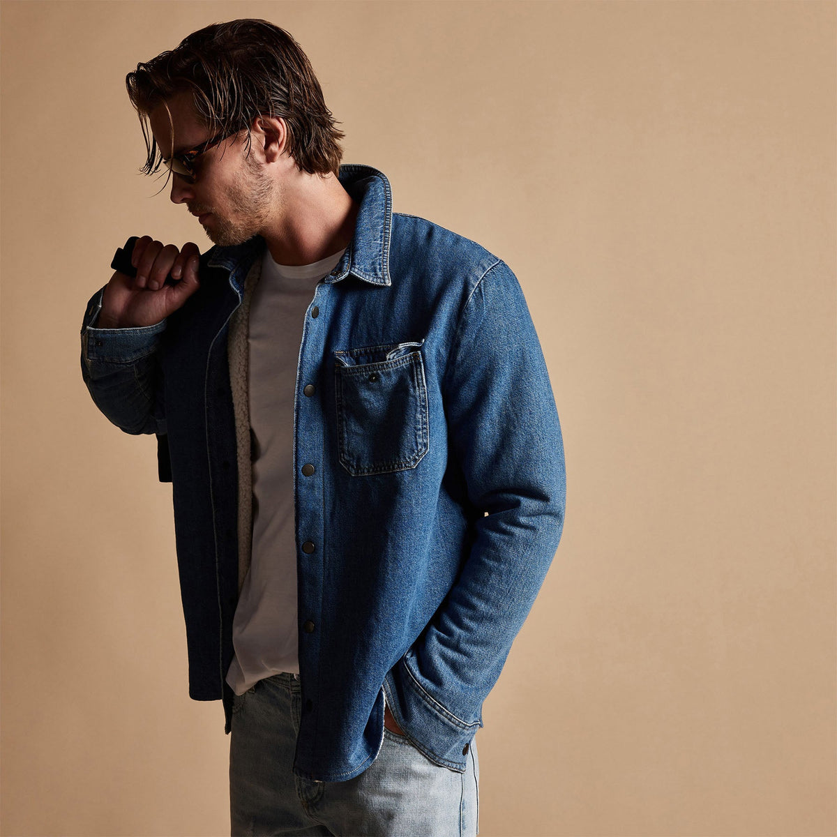 Sherpa Lined Denim Shrt Jacket in Indigo | James Perse Los Angeles