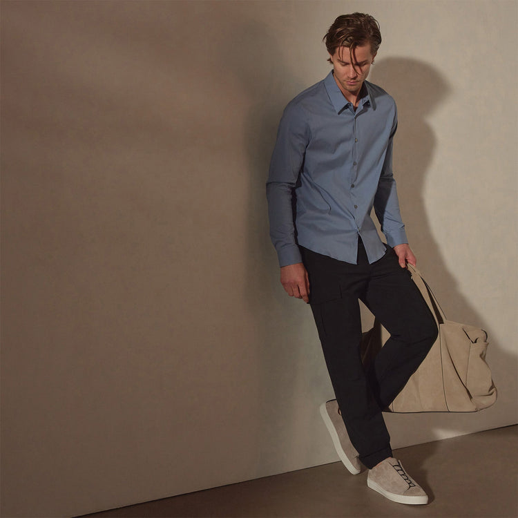 Matte Stretch Poplin Dress Shirt in Denim | James Perse Los Angeles
