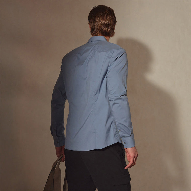 Matte Stretch Poplin Dress Shirt in Denim | James Perse Los Angeles