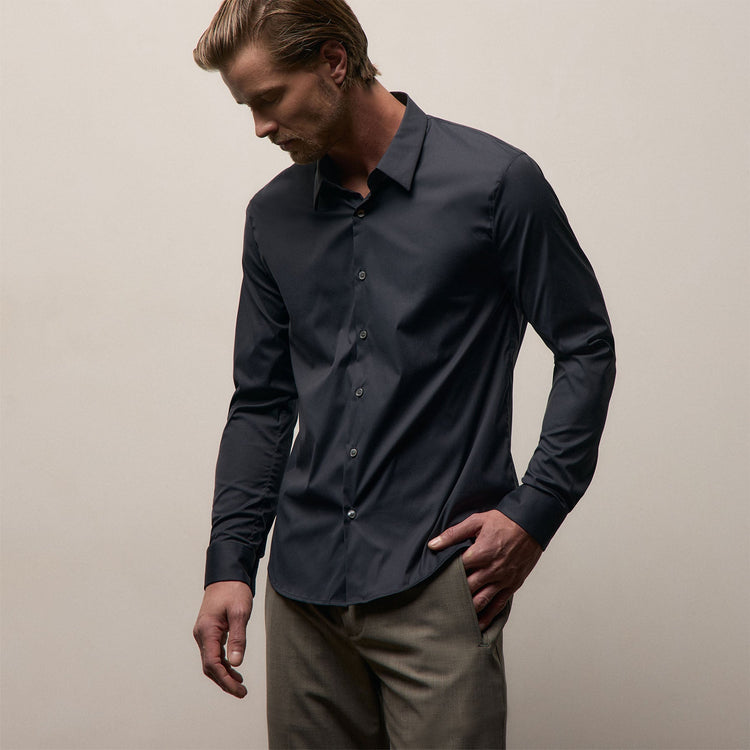 Matte Stretch Poplin Dress Shirt in Navy | James Perse Los Angeles