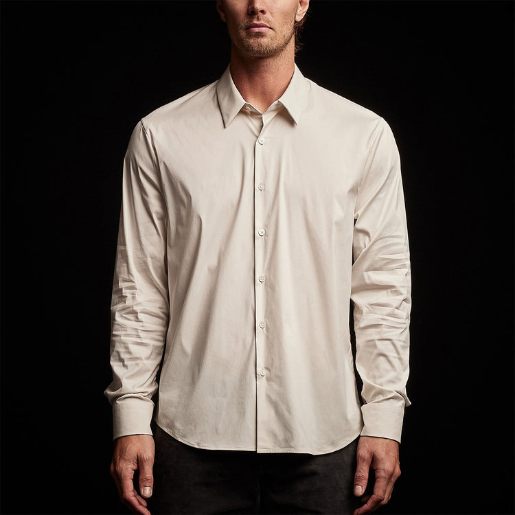 Matte Stretch Poplin Dress Shirt in Sand | James Perse Los Angeles