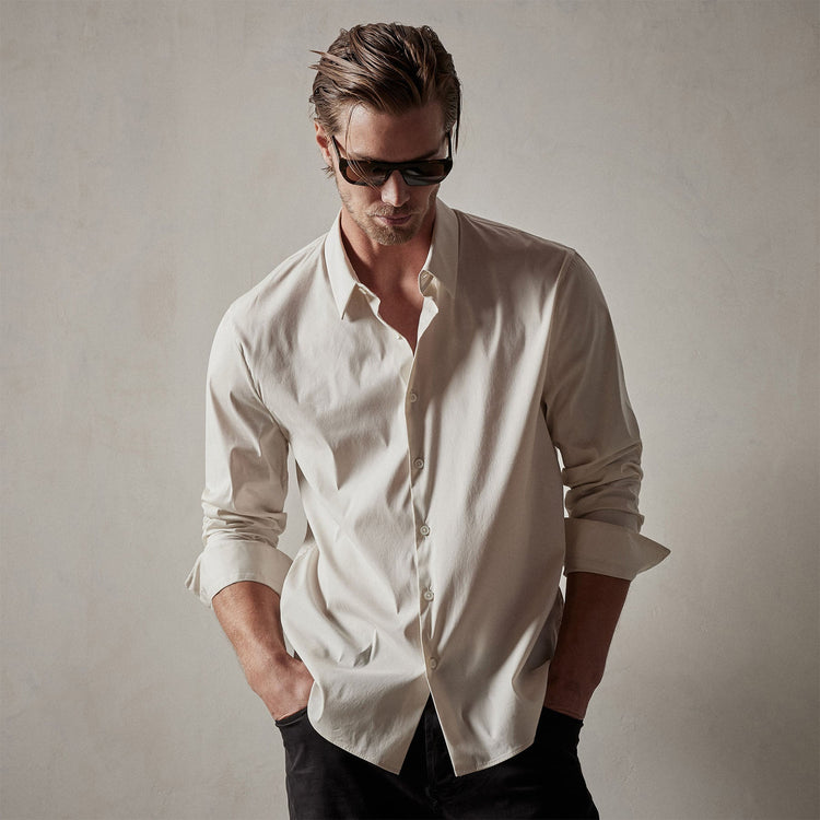 Matte Stretch Poplin Dress Shirt in Sand | James Perse Los Angeles
