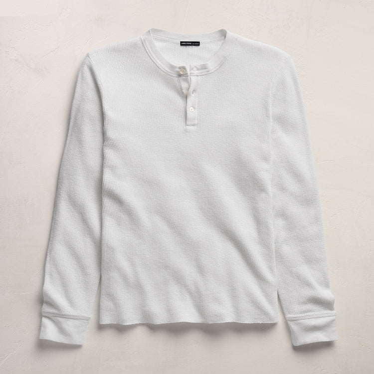 Cotton Linen Thermal Henley in White | James Perse Los Angeles
