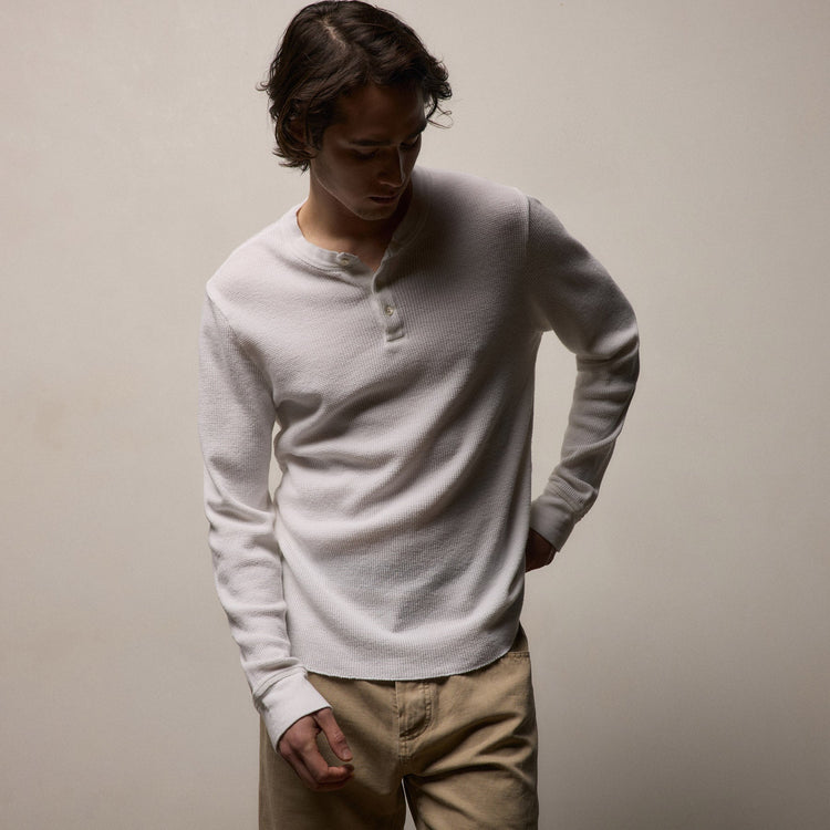 Cotton Linen Thermal Henley in White | James Perse Los Angeles