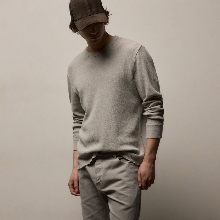 Cotton Linen Thermal Crew in Heather Fog | James Perse Los Angeles