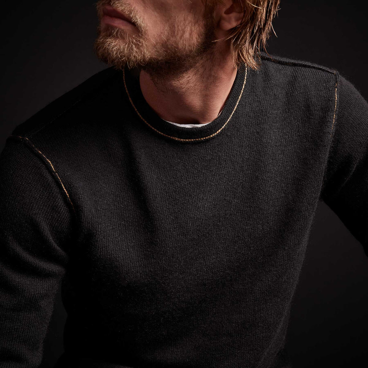 Contrast Link Crew Neck Sweater - Black/Bronze | James Perse Los Angeles