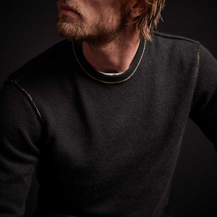 Contrast Link Crew Neck Sweater - Black/Bronze | James Perse Los Angeles