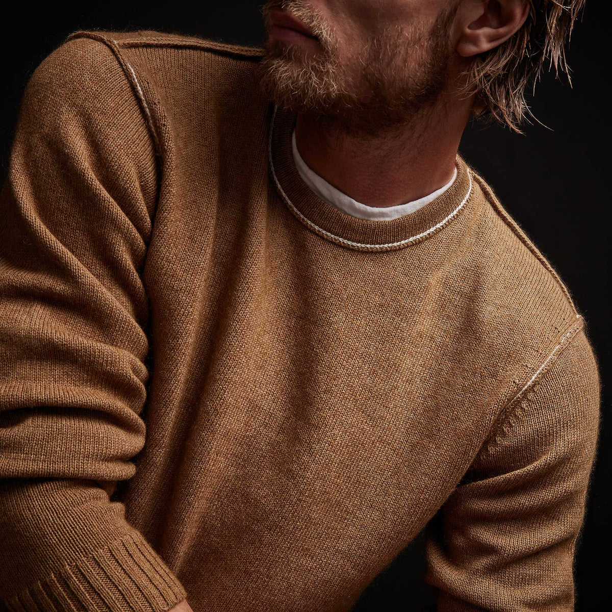 Contrast Link Crew Neck Sweater - Bronze/Ivory | James Perse Los Angeles