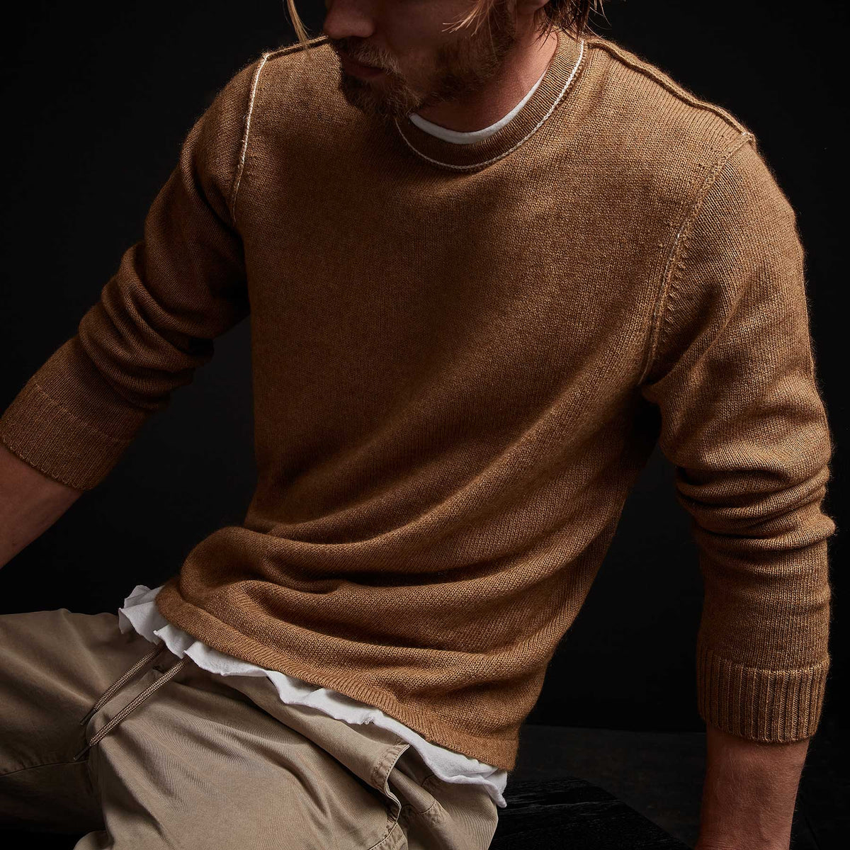 Contrast Link Crew Neck Sweater - Bronze/Ivory | James Perse Los Angeles