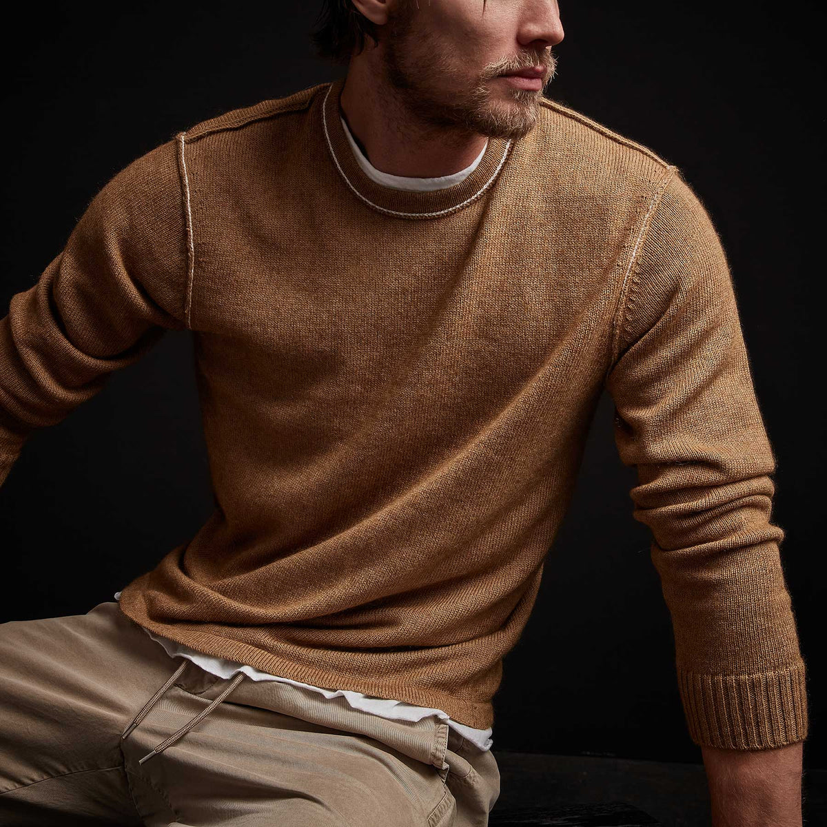 Contrast Link Crew Neck Sweater - Bronze/Ivory | James Perse Los Angeles