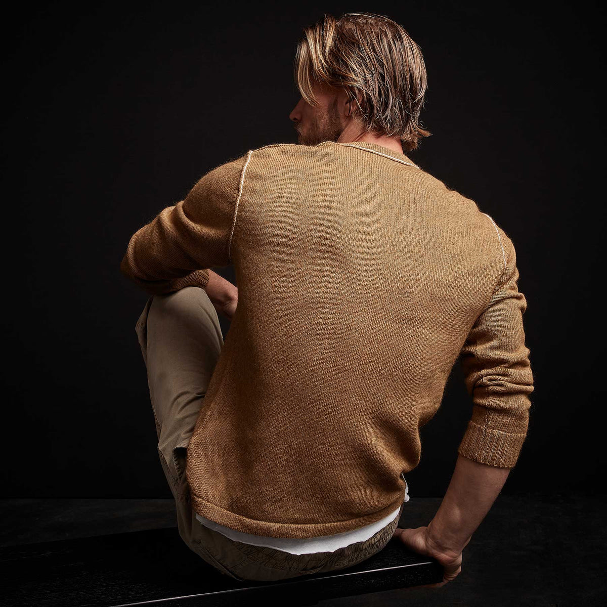Contrast Link Crew Neck Sweater - Bronze/Ivory | James Perse Los Angeles