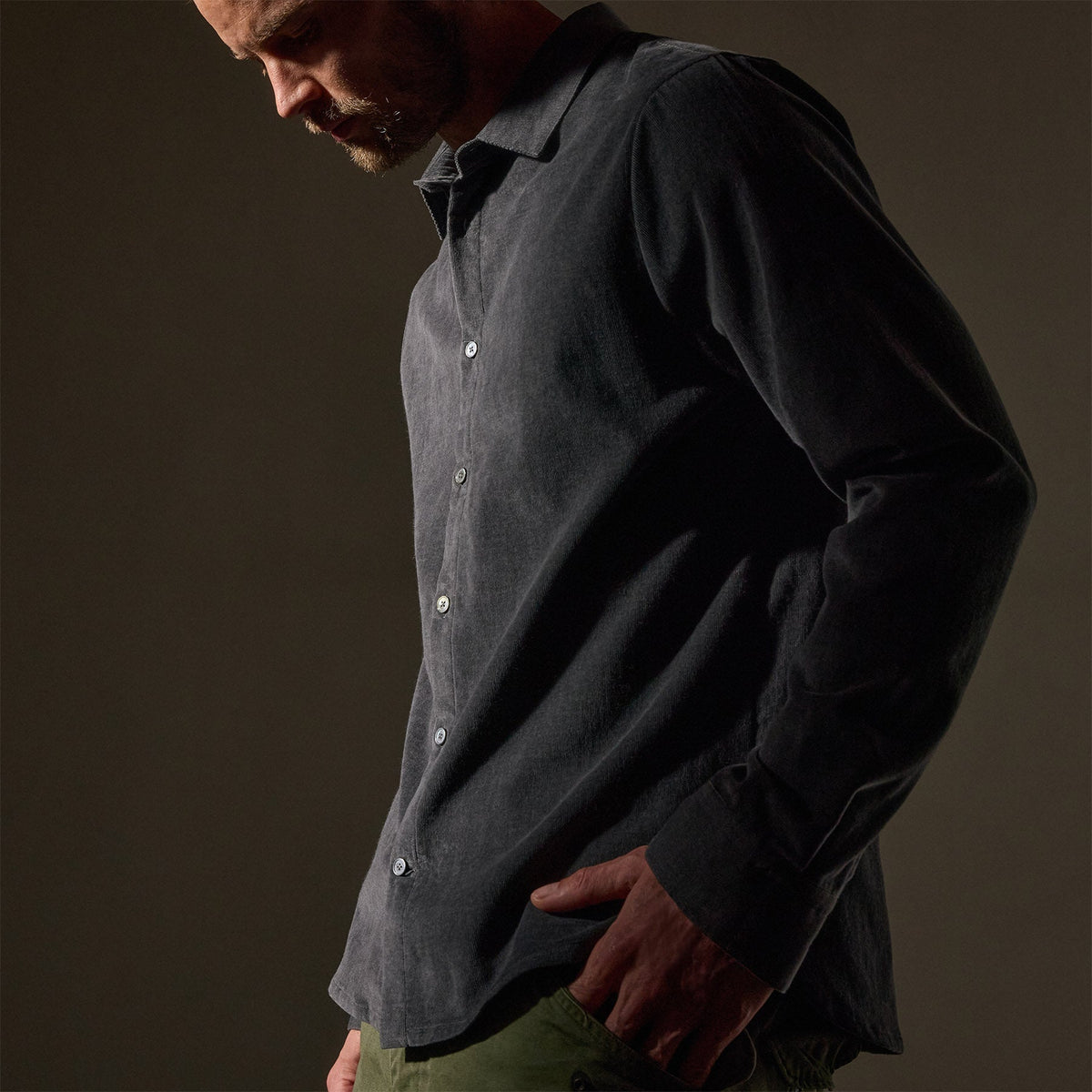 Cotton Cashmere Blend Corduroy Shirt  in Carbon | James Perse Los Angeles