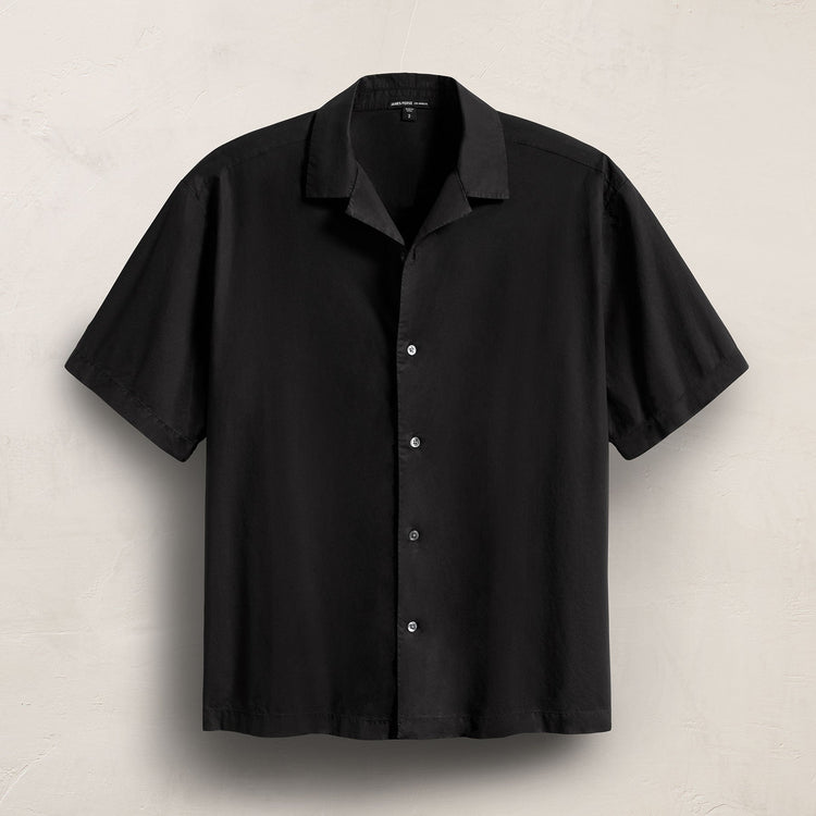 Oversized Stretch Poplin Short Sleeve Shirt in Black | James Perse Los Angeles