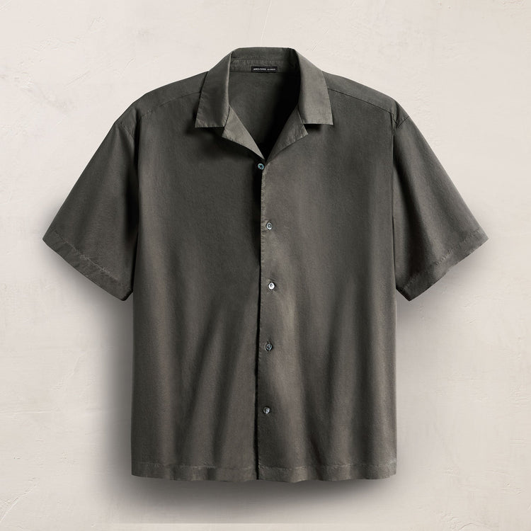 Oversized Stretch Poplin Short Sleeve Shirt in Granite | James Perse Los Angeles