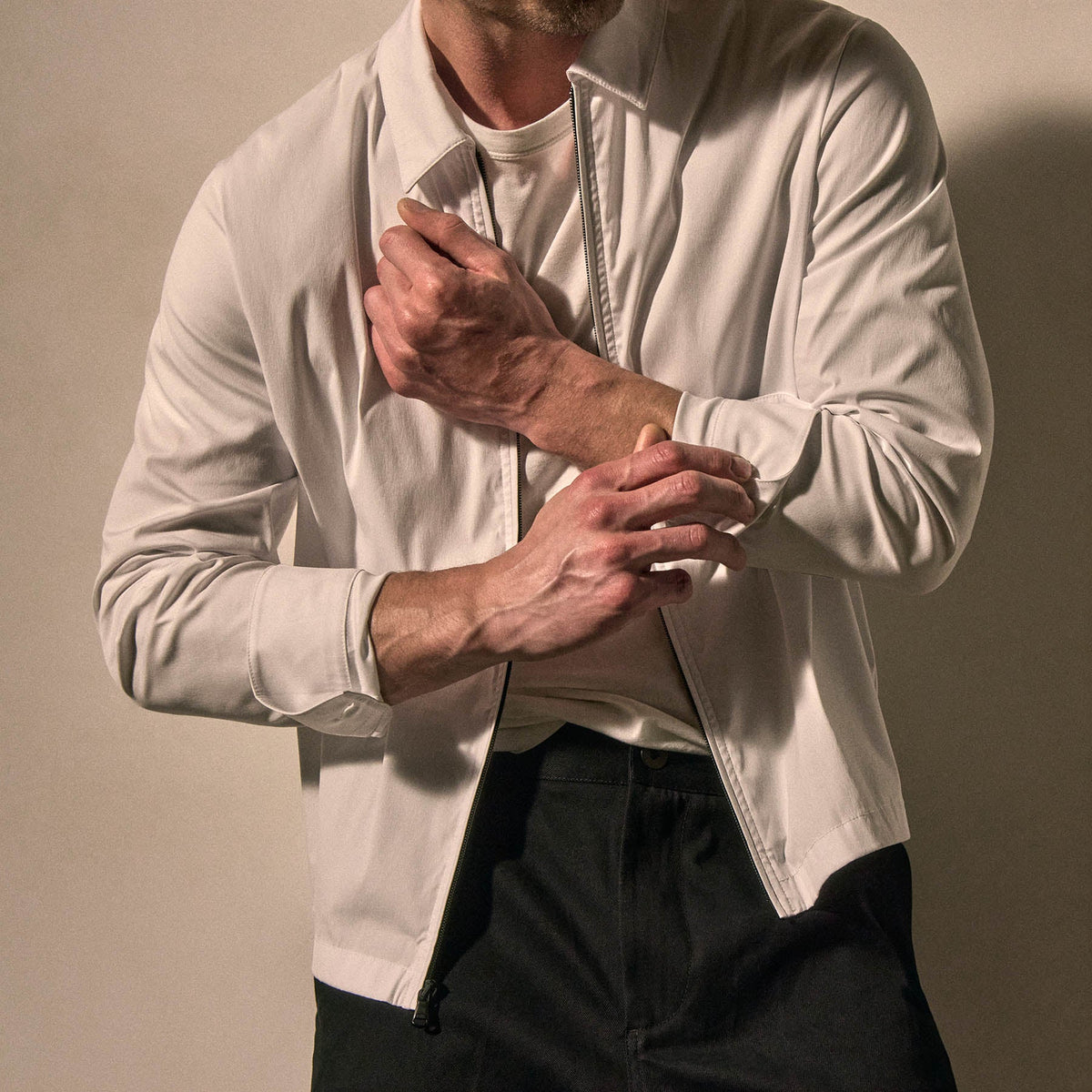 Zip Up Shirt in White | James Perse Los Angeles