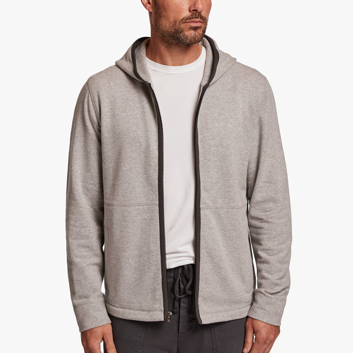 Cotton Fleece Zip Up Hoodie In Heather Grey | James Perse Los Angeles