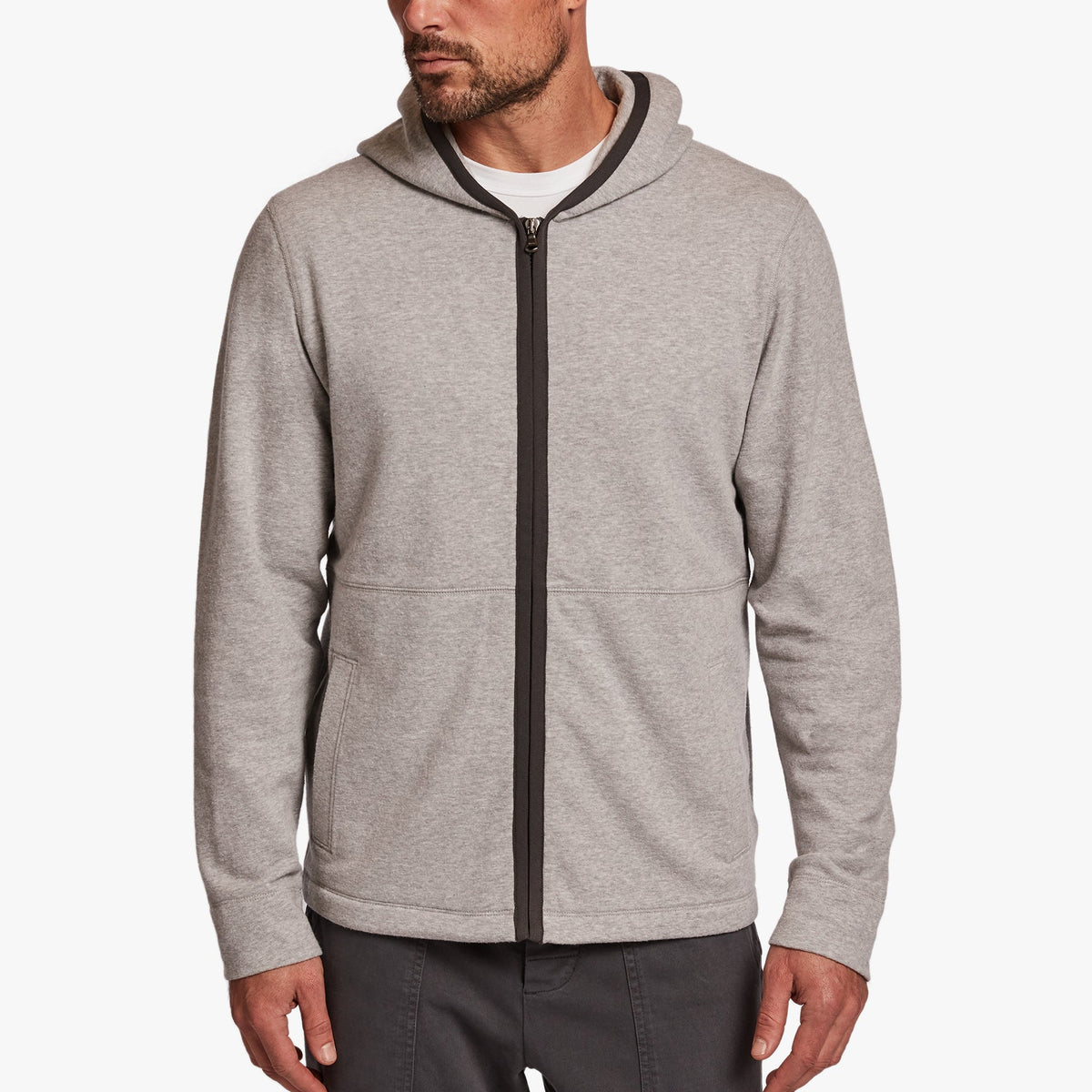 Cotton Fleece Zip Up Hoodie In Heather Grey | James Perse Los Angeles