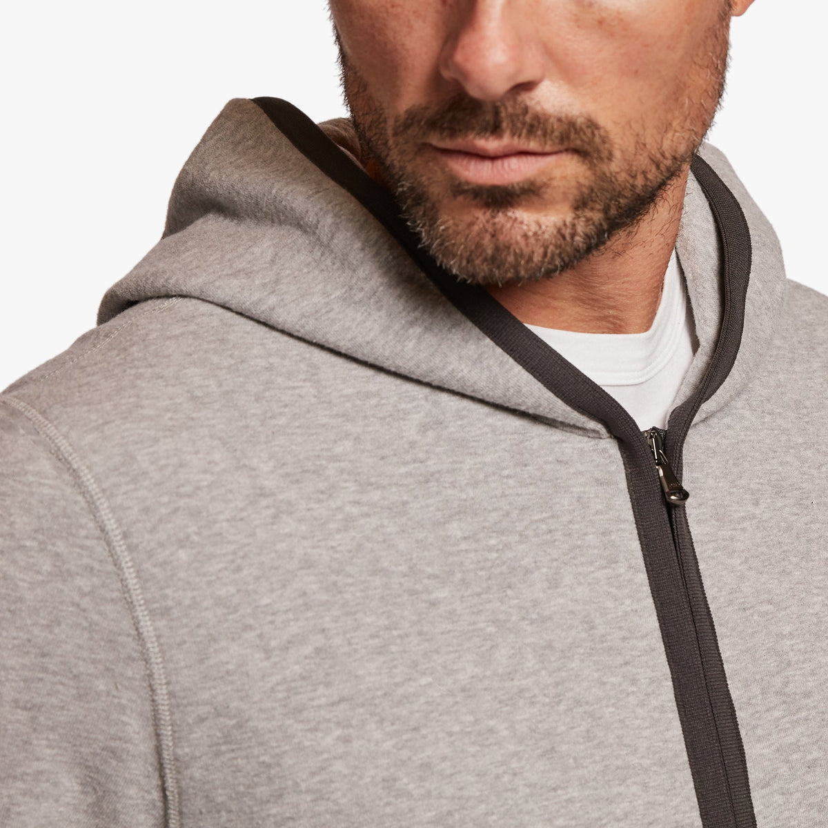 Cotton Fleece Zip Up Hoodie In Heather Grey | James Perse Los Angeles