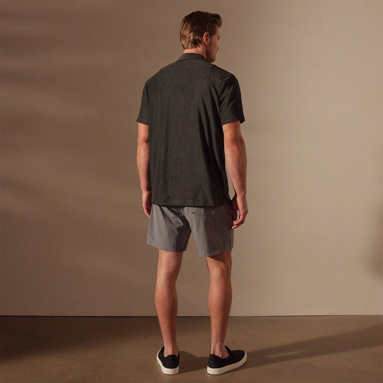 Cotton Terry Placket Short Sleeve in Carbon | James Perse Los Angeles