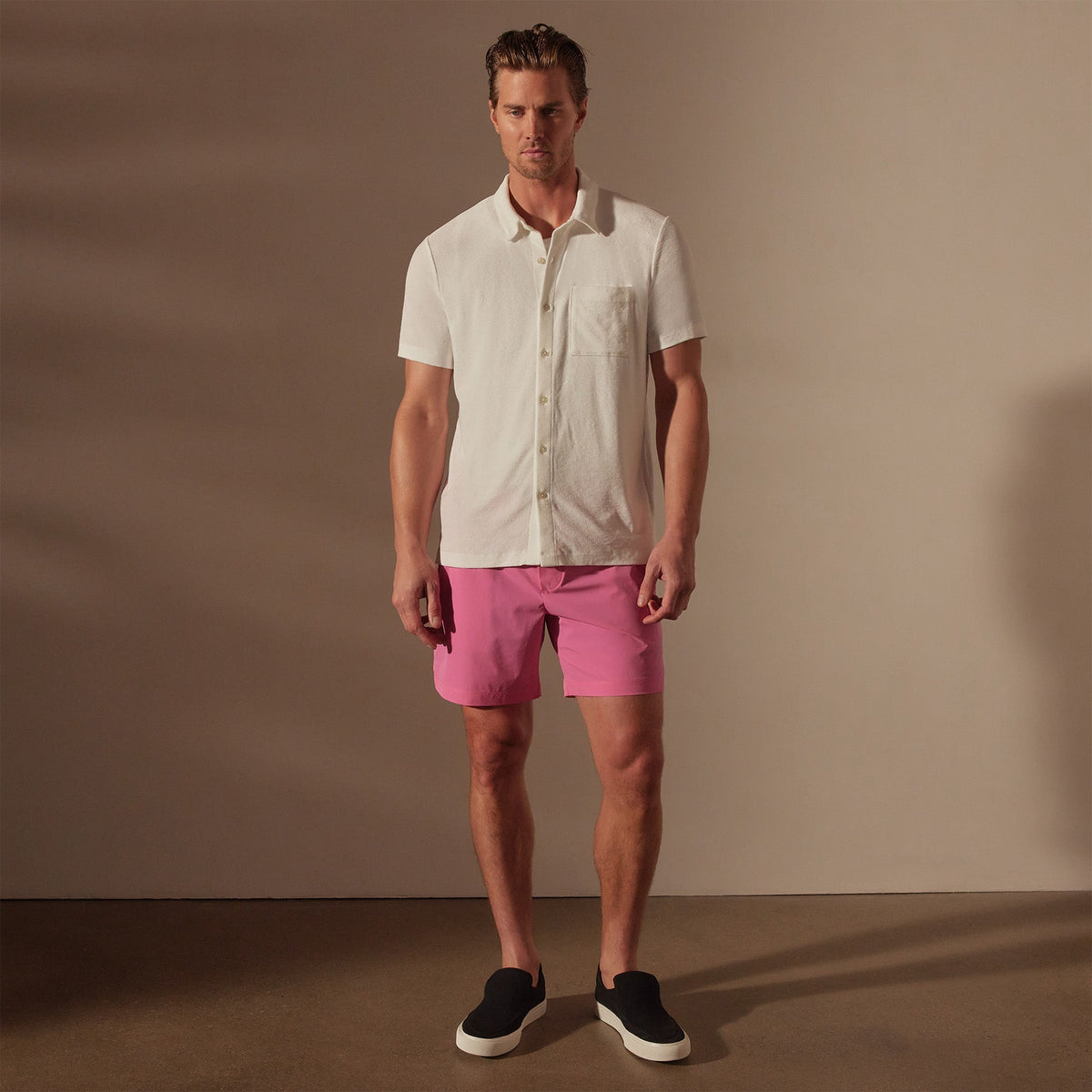 Cotton Terry Placket Short Sleeve in White | James Perse Los Angeles