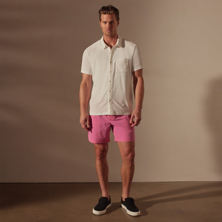 Cotton Terry Placket Short Sleeve in White | James Perse Los Angeles