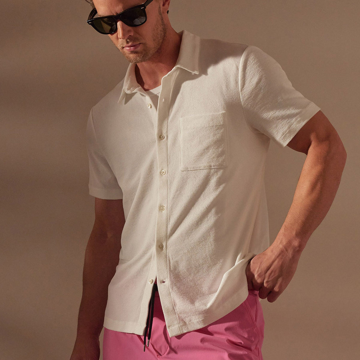 Cotton Terry Placket Short Sleeve in White | James Perse Los Angeles