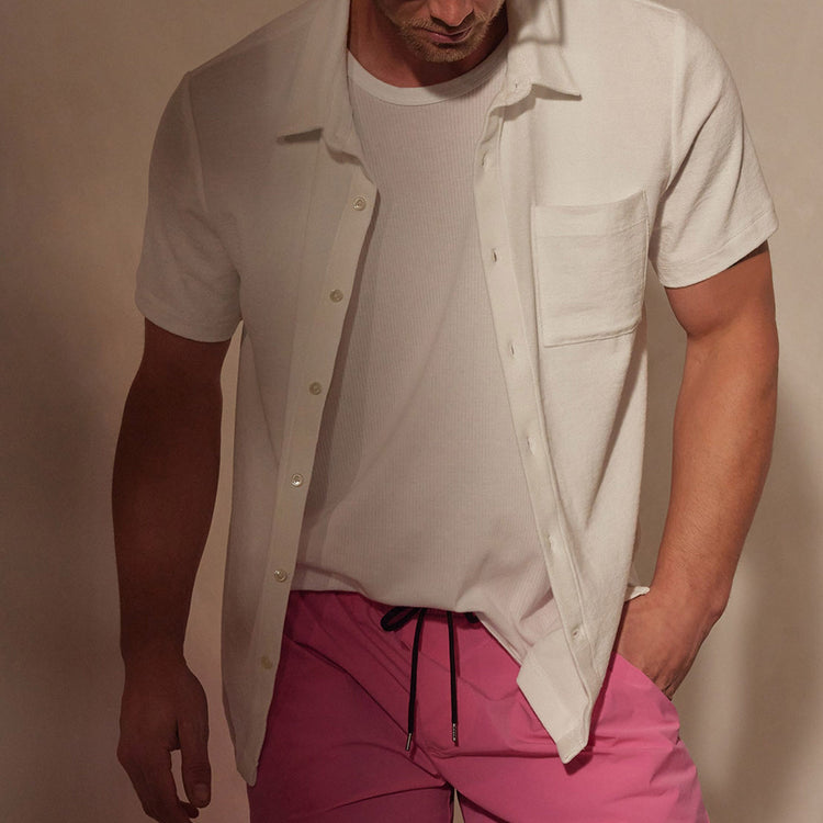 Cotton Terry Placket Short Sleeve in White | James Perse Los Angeles