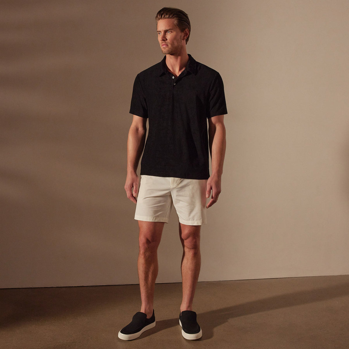 Cotton Terry Short Sleeve Polo in Black | James Perse Los Angeles