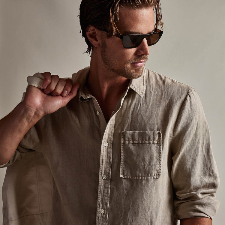 Cotton Linen Twill Classic Fit Shirt in Toast Pigment | James Perse Los Angeles