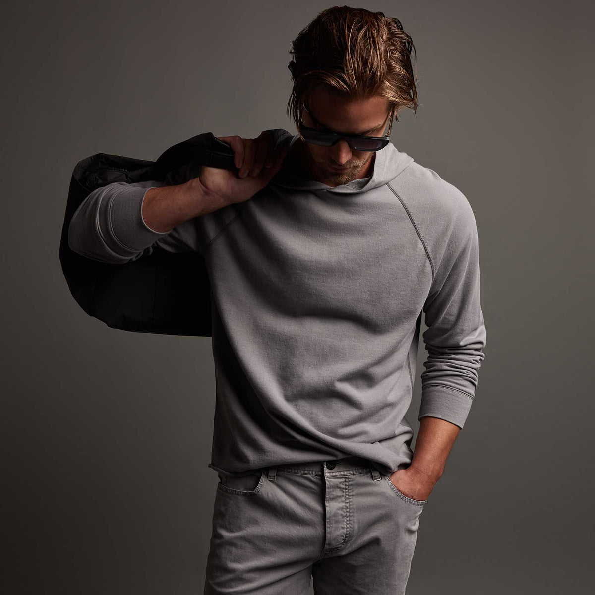 Crisp Cotton Terry Hoodie in Silver Grey | James Perse Los Angeles