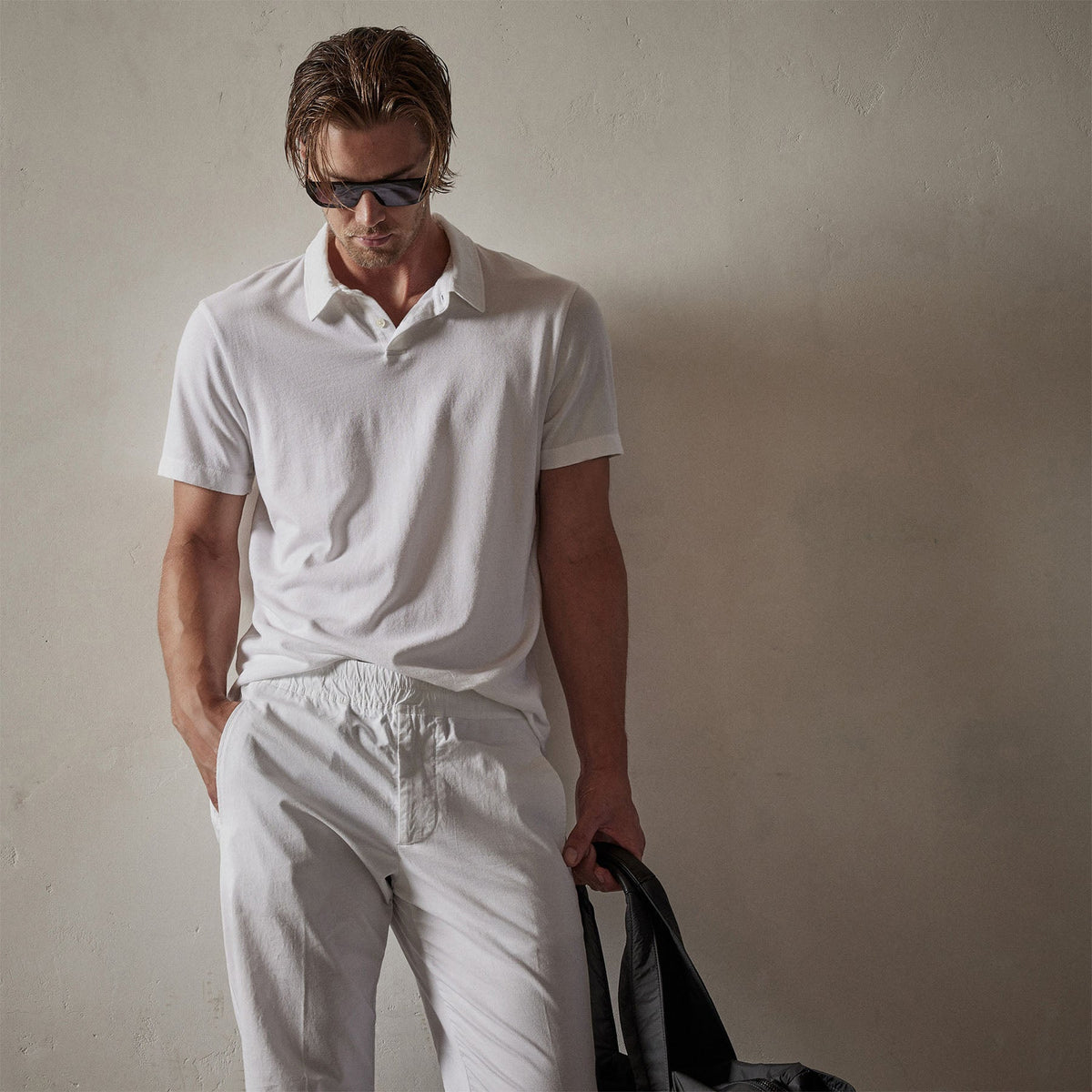 Crisp Cotton Terry Polo in White | James Perse Los Angeles