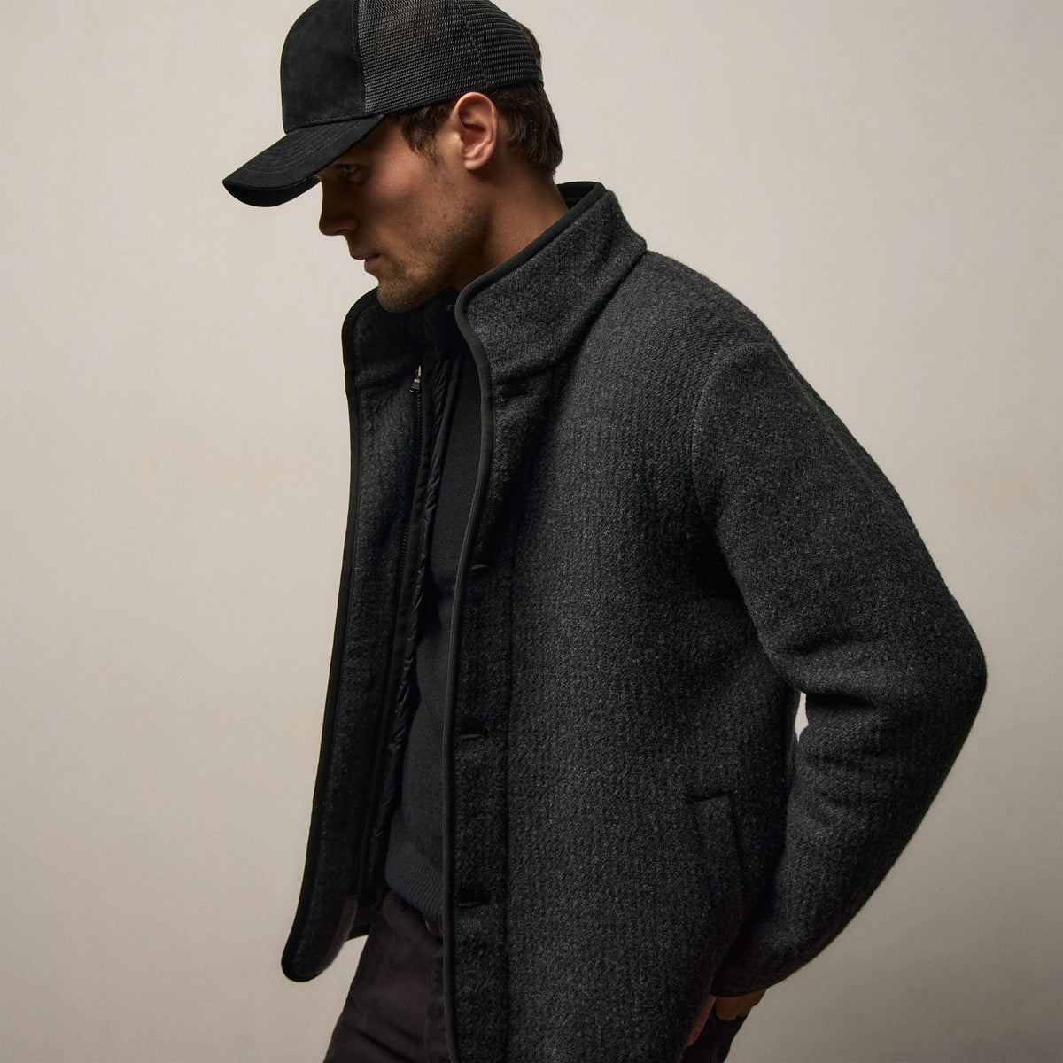 Double Faced Wool Jacket - Coal/Black