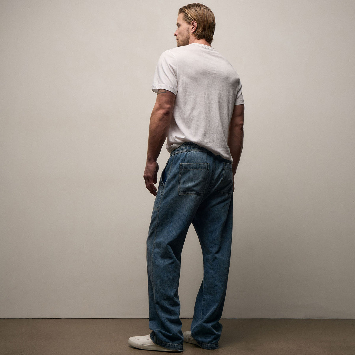 Linen Denim Drawstring Pant in Blue Wash | James Perse Los Angeles