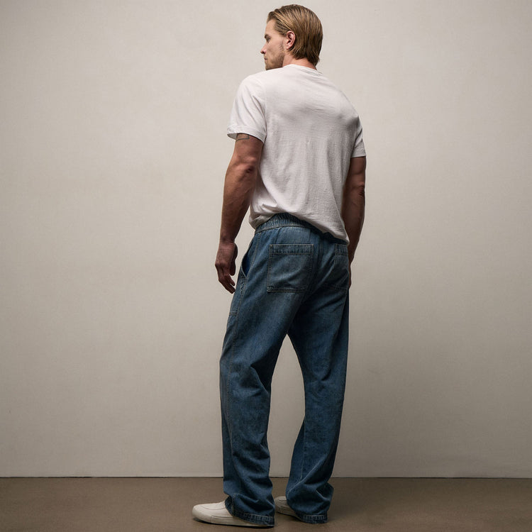Linen Denim Drawstring Pant in Blue Wash | James Perse Los Angeles