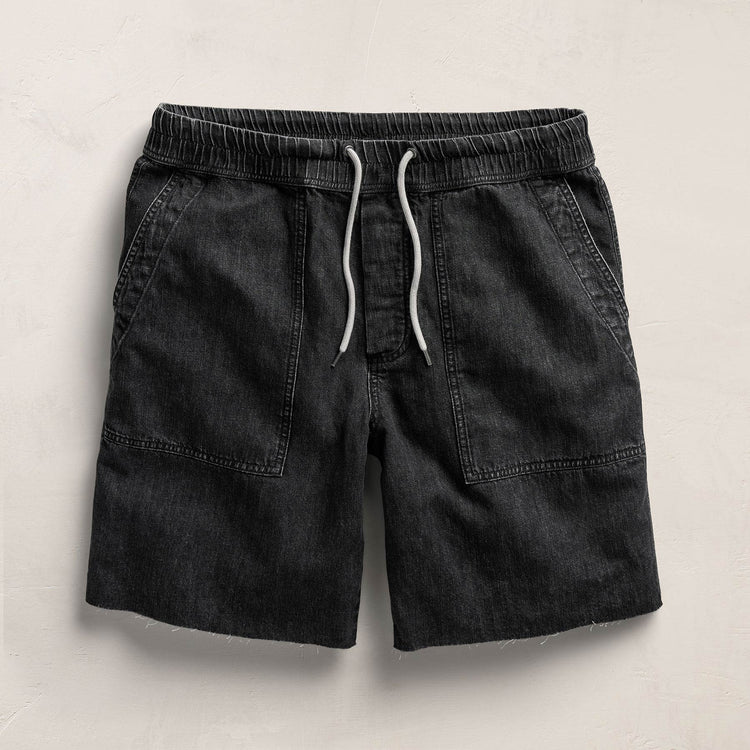 Linen Denim Drawstring Short in Black Wash | James Perse Los Angeles