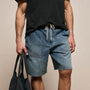 Linen Denim Drawstring Short in Blue Wash | James Perse Los Angeles