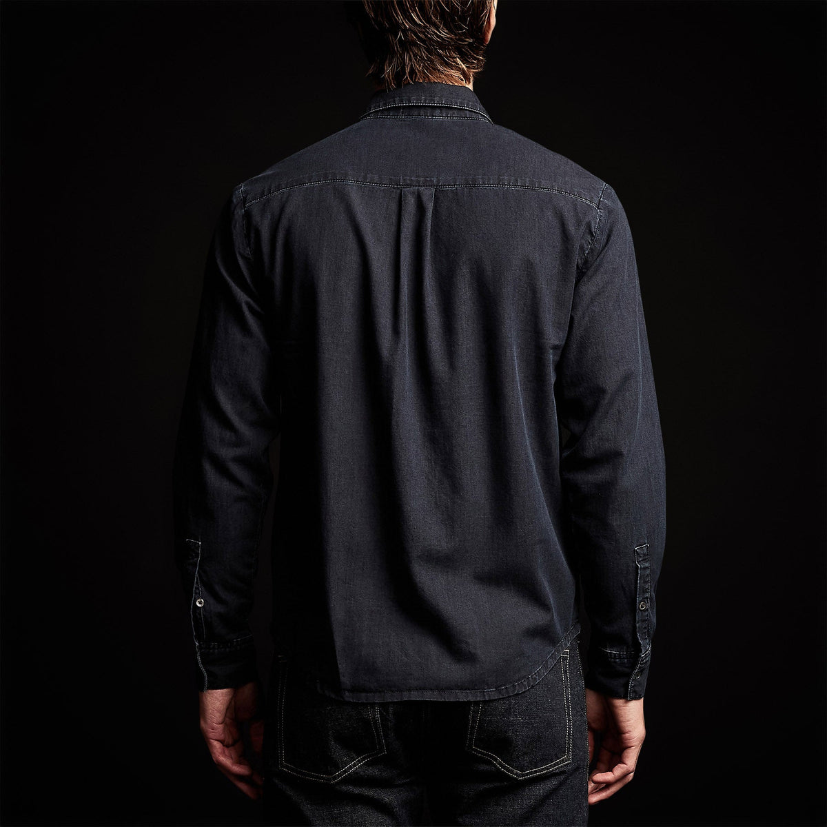 Lightweight Denim Garment Washed Shirt in Blue Black | James Perse Los Angeles