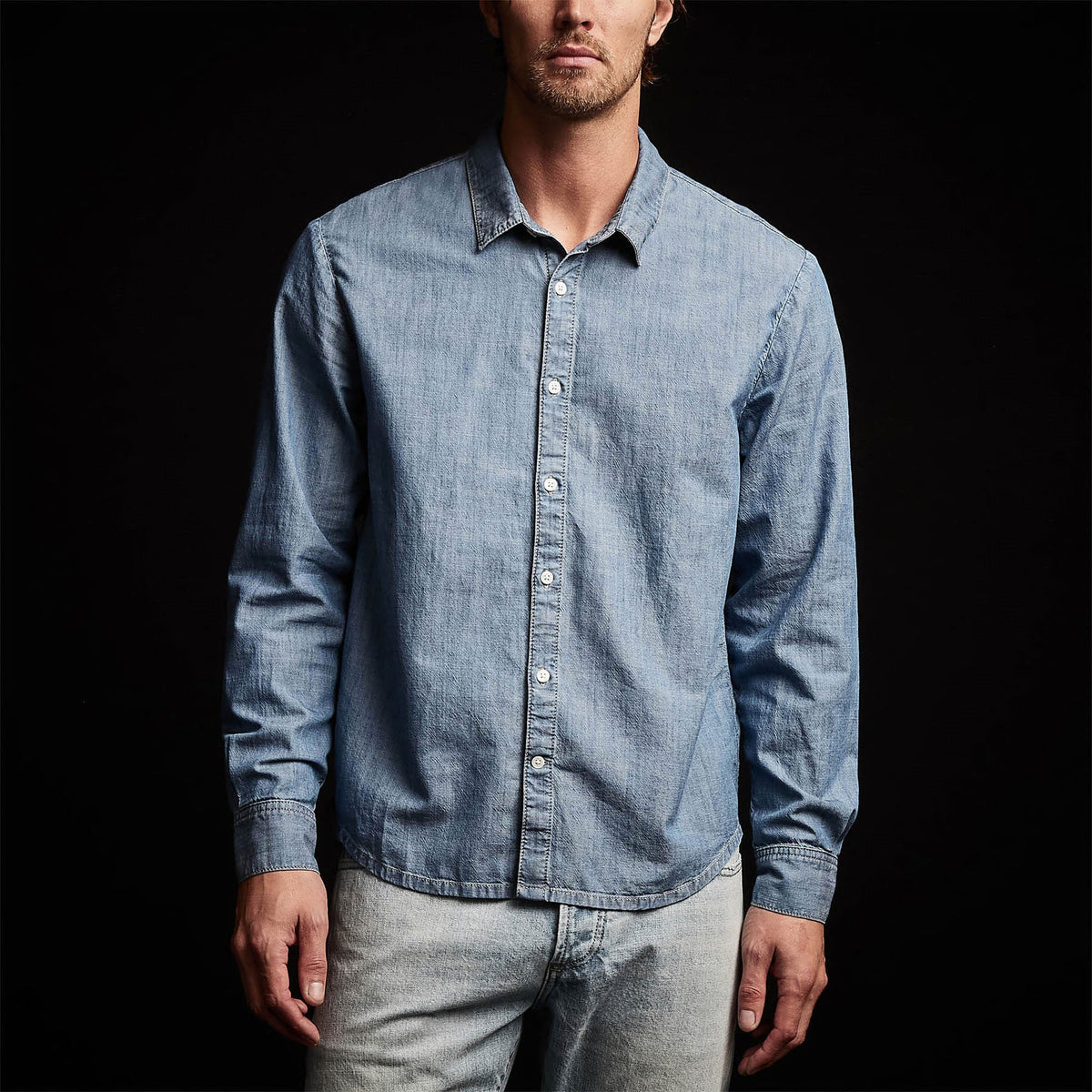Lightweight Denim Garment Washed Shirt in Light Wash | James Perse Los Angeles